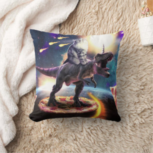Cat riding dinosaur unicorn in space cushion