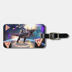 Cat riding dinosaur unicorn in space luggage tag