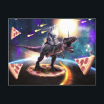 Cat riding dinosaur unicorn in space               postcard<br><div class="desc">Cat riding dinosaur unicorn in space cat dinosaur kitty t-rex tyrannosaurus, cook pizzeria delicious food pizza , shorthair paw t rex carnivorous, fur adorable funny feline kitten, pet cute jurassic infinity planet , nebula earth galaxy star cosmos, sky universe space animal dino, predator cretaceous t-rex danger scary, hunter powerful wild...</div>