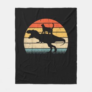 Cat Riding Dinosaur Vintage Retro Funny Graphic An Fleece Blanket