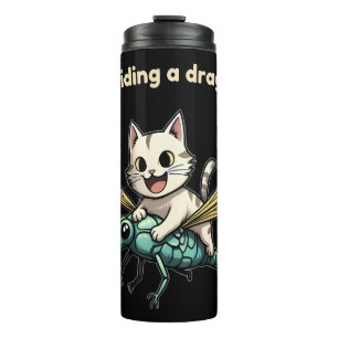 Cat Riding Dragonfly Cat Art Gift for Cat Lovers Thermal Tumbler