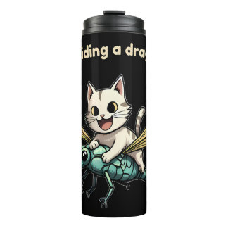 Cat Riding Dragonfly Cat Art Gift for Cat Lovers Thermal Tumbler