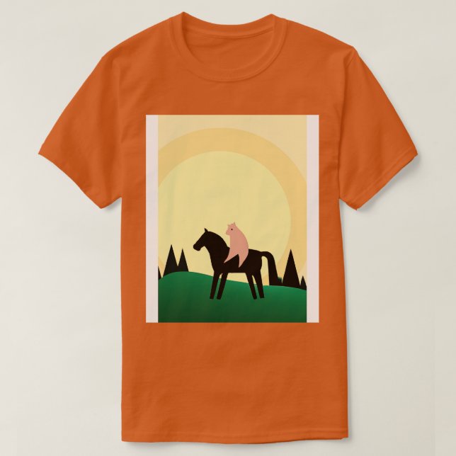Cat Riding Horse Minimal T-Shirt (Design Front)