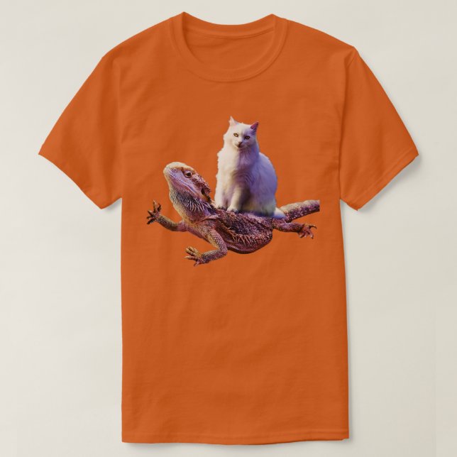 Cat Riding Iguana T-Shirt (Design Front)
