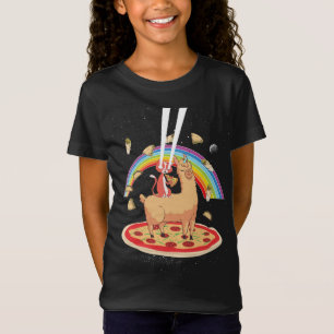 Cat Riding Llama Unicorn Laser Eyes Pizza Outer Sp T-Shirt