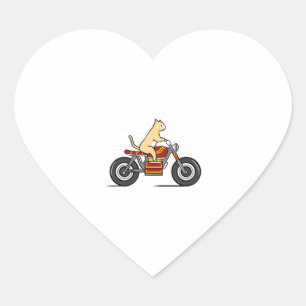 Cat Riding Motorcycle Heart Sticker