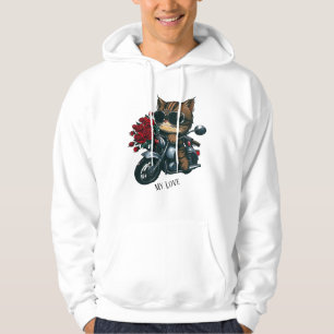 Cat riding motorcycle red roses flowers my love hoodie