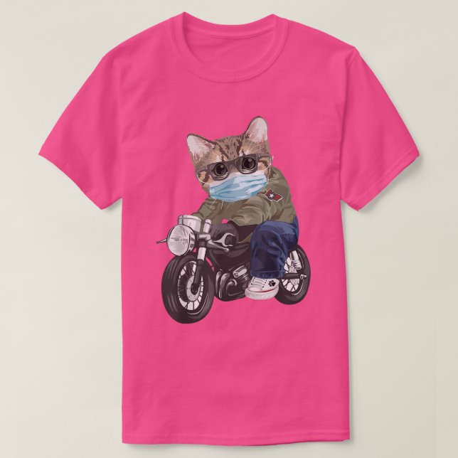 Cat Riding Motorcycle With Mask  T-Shirt (Design Front)