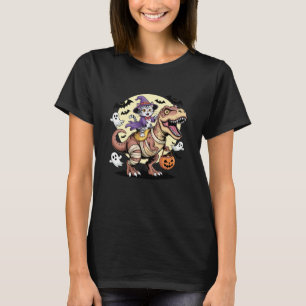 Cat Riding Mummy Dinosaur T-Rex Halloween Boys Kid T-Shirt