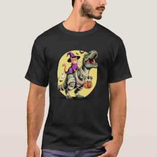 Cat Riding Mummy Dinosaur T-Rex Halloween Boys Kid T-Shirt