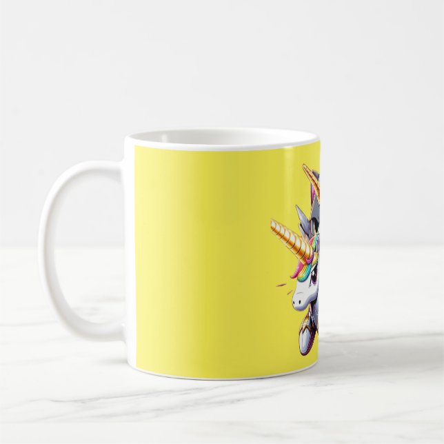 Cat Riding on Unicorn Robot Yellow  Coffee Mug (Left)