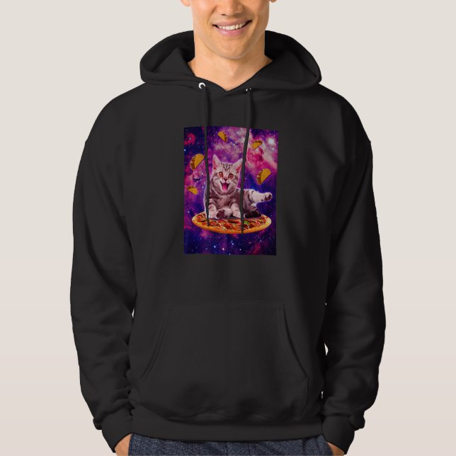 Cat Riding Pizza In Space Galaxy Taco Kitten Cats  Hoodie (Front)