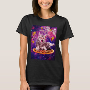 Cat Riding Pizza in Space Galaxy Taco Kitten Cats T-Shirt