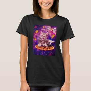 Cat Riding Pizza In Space Galaxy Taco Kitten Cats T-Shirt