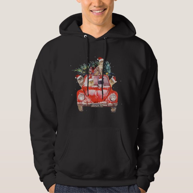Cat Riding Red Truck Christmas Tree Cat Santa Hat  Hoodie (Front)