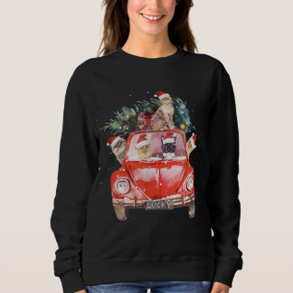 Cat Riding Red Truck Christmas Tree Cat Santa Hat Sweatshirt