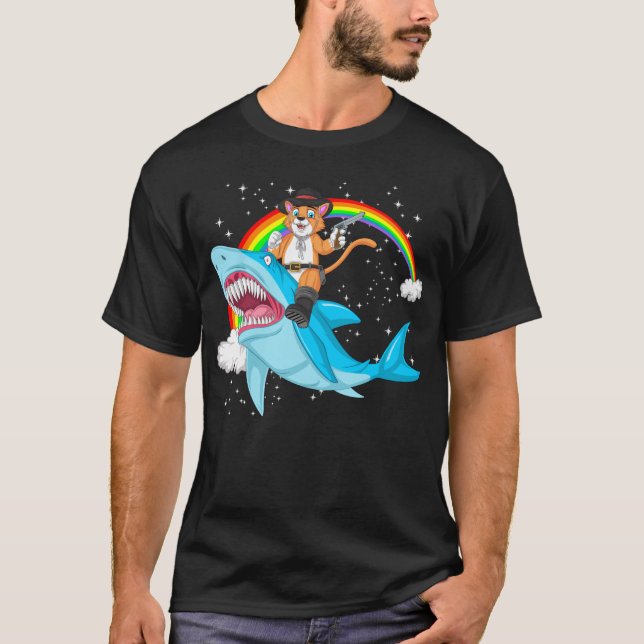 cat riding shark T-Shirt (Front)