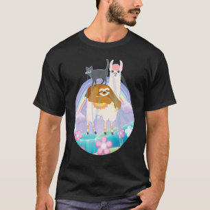 Cat Riding Sloth Lazy Sloths Animal Graphic T-Shirt