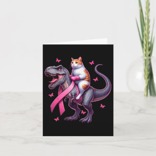 Cat Riding T Rex Dinosaur. Breast Cancer Awareness Card