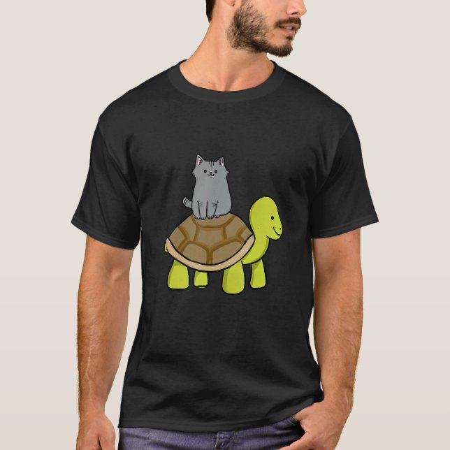 Cat Riding Turtle Cat Lover Gift T-Shirt (Front)