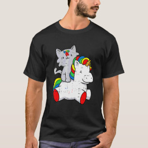 Cat Riding Unicorn Autism Awareness Cute Puzzle Pi T-Shirt
