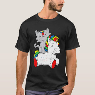 Cat Riding Unicorn Autism Awareness Cute Puzzle Pi T-Shirt
