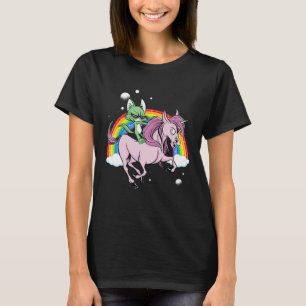Cat Riding Unicorn Cat Space Kitten Rainbow Kitten T-Shirt