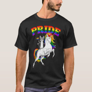 Cat Riding Unicorn Gay Pride Rainbow Lgbtq T-Shirt