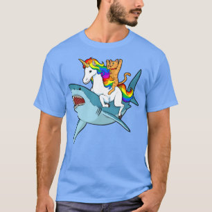 Cat Riding Unicorn Riding Shark Design  T-Shirt