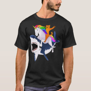 Cat Riding Unicorn Riding Shark Gift  T-Shirt