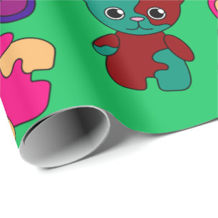 Cat Robot Puzzle Bright Colourful Toy Cute Wrapping Paper