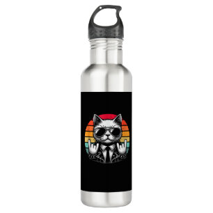 Cat Rock and Roll Music for Men Women Kids Retro C 710 Ml Water Bottle