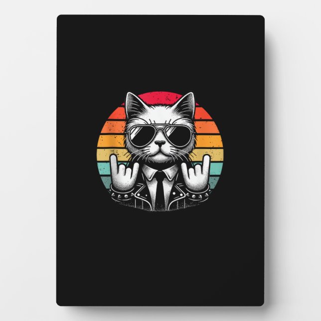 Cat Rock and Roll Music for Men Women Kids Retro C Plaque (Front)