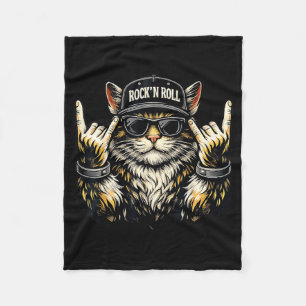 Cat Rock On Music Heavy Metal Funny for Men Women Fleece Blanket