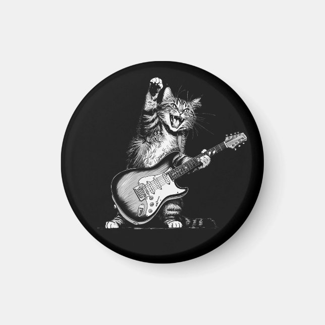 Cat Rockin' the Guitar , Music Lover Gift Magnet (Front)