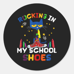 Cat-rocking I N My-school-shoes-back To-school-cat Classic Round Sticker