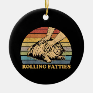 Cat Rolling Fatties Funny Ceramic Tree Decoration