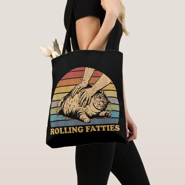 Cat Rolling Fatties Funny Tote Bag (Close Up)