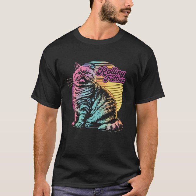 Cat Rolling Fatties Humour Meme T-Shirt (Front)
