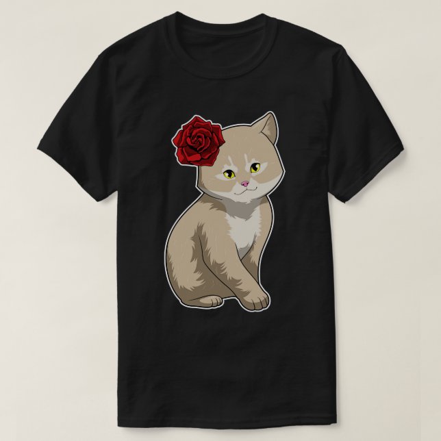 Cat Rose Flower T-Shirt (Design Front)