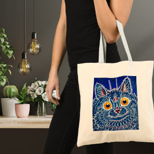 Cat royal blue unique artistic kaleidoscope cute tote bag