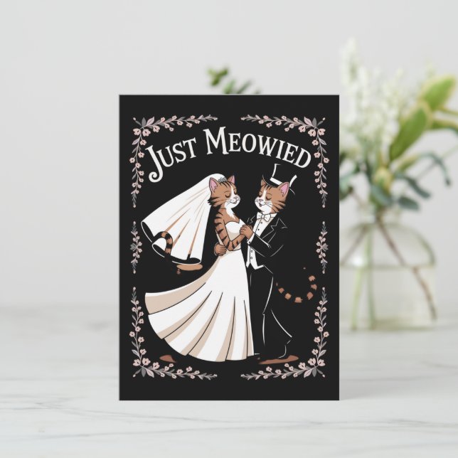 Cat Royal Wedding Funny Just Married Couples Dance Card (Standing Front)