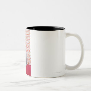 Cat (Russian blue) and wallpaper background Two-Tone Coffee Mug