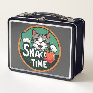 Cat’s Snack Time – Cute Cartoon Cat Eating Snack D Metal Lunch Box