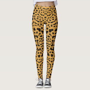 Cat Safari Leopard Dot Pattern Black Orange Animal Leggings