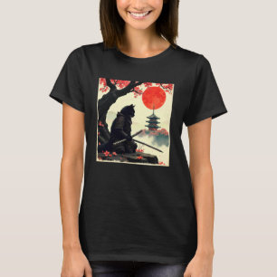 Cat samurai blossom japanese art samurai cat sunse T-Shirt