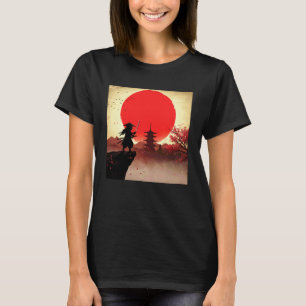 Cat samurai for men cool japanese art blossom suns T-Shirt