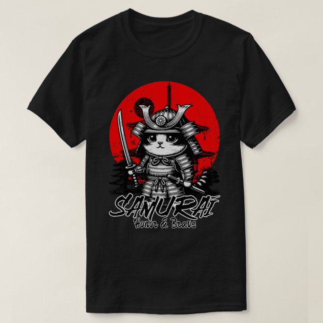 Cat Samurai Honour And Brave T-Shirt (Design Front)