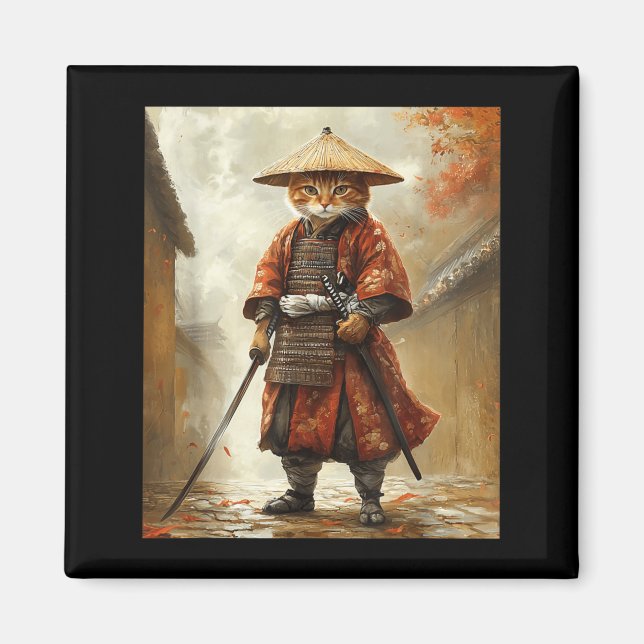 Cat Samurai Japan Japanese Funny Graphic Magnet (Front)