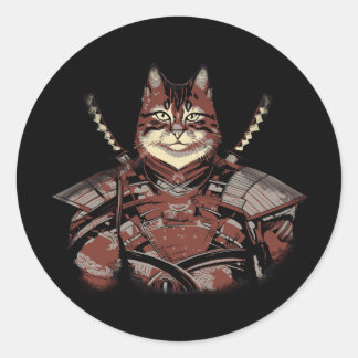 Cat Samurai Warrior Japanese Classic Round Sticker